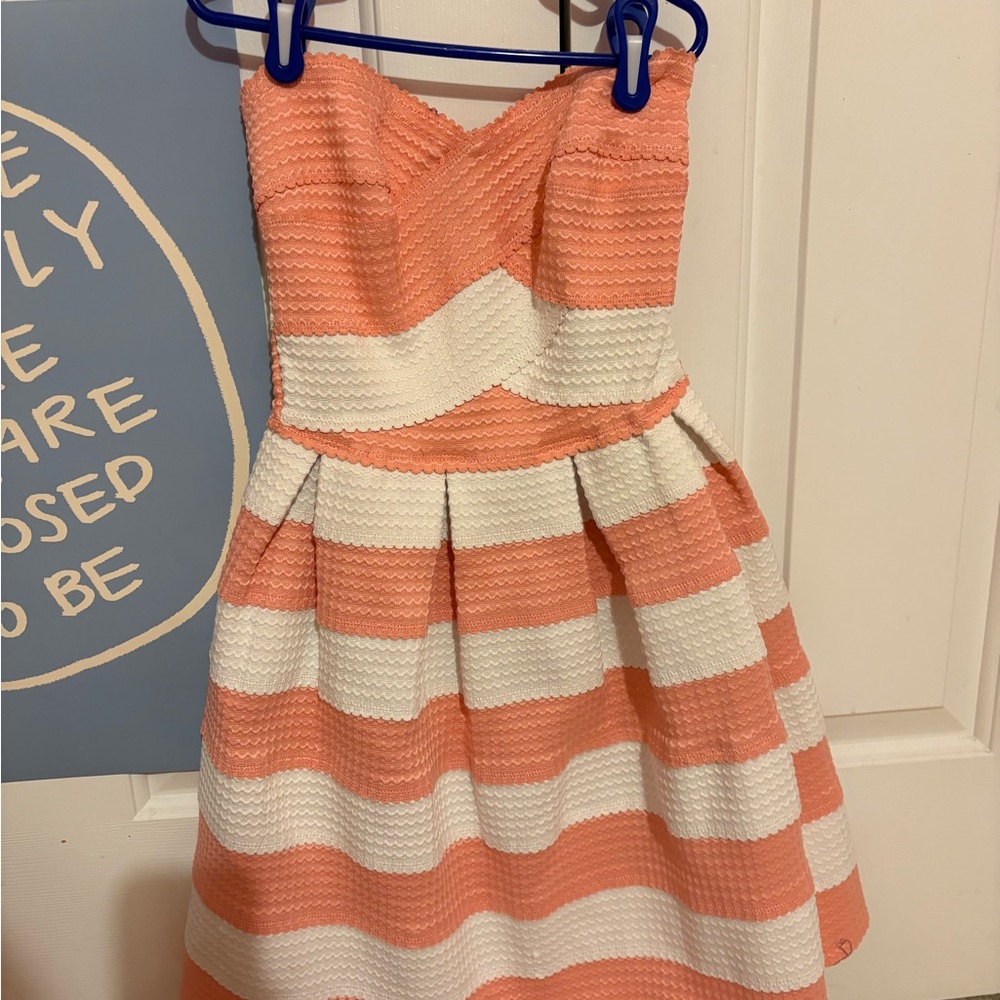 B Darlin Coral and White Striped Kids Dress